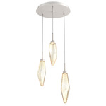 Rock Crystal Round Multi Light Pendant - Beige Silver / Chilled Amber