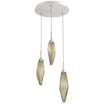 Rock Crystal Round Multi Light Pendant - Beige Silver / Chilled Bronze