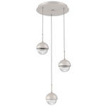 Cabochon Round Multi Light Pendant - Beige Silver / Clear