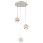 Cabochon Round Multi Light Pendant - Beige Silver / Clear