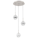 Cabochon Round Multi Light Pendant - Beige Silver / Clear