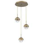 Cabochon Round Multi Light Pendant - Gilded Brass / Clear