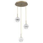 Cabochon Round Multi Light Pendant - Gilded Brass / Clear