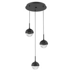 Cabochon Round Multi Light Pendant - Matte Black / Clear