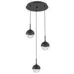 Cabochon Round Multi Light Pendant - Matte Black / Clear