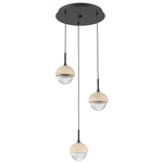 Cabochon Round Multi Light Pendant - Matte Black / Clear