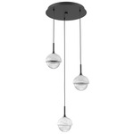 Cabochon Round Multi Light Pendant - Matte Black / Clear