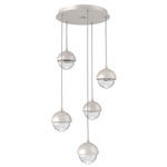 Cabochon Round Multi Light Pendant - Beige Silver / Clear