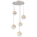 Cabochon Round Multi Light Pendant - Beige Silver / Clear