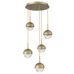 Cabochon Round Multi Light Pendant - Gilded Brass / Clear