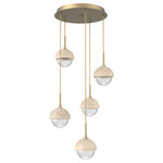 Cabochon Round Multi Light Pendant - Gilded Brass / Clear