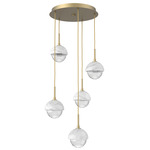 Cabochon Round Multi Light Pendant - Gilded Brass / Clear