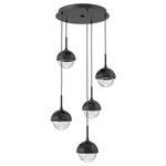 Cabochon Round Multi Light Pendant - Matte Black / Clear