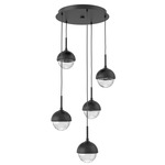 Cabochon Round Multi Light Pendant - Matte Black / Clear