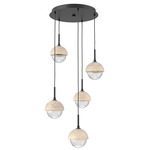 Cabochon Round Multi Light Pendant - Matte Black / Clear