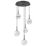 Cabochon Round Multi Light Pendant - Matte Black / Clear