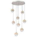 Cabochon Round Multi Light Pendant - Beige Silver / Clear