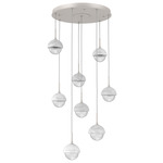 Cabochon Round Multi Light Pendant - Beige Silver / Clear