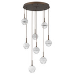 Cabochon Round Multi Light Pendant - Flat Bronze / Clear