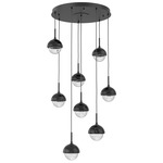 Cabochon Round Multi Light Pendant - Matte Black / Clear