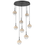 Cabochon Round Multi Light Pendant - Matte Black / Clear