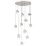 Cabochon Round Multi Light Pendant - Beige Silver / Clear