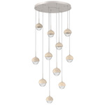 Cabochon Round Multi Light Pendant - Beige Silver / Clear