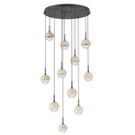 Cabochon Round Multi Light Pendant - Matte Black / Clear