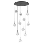 Cabochon Round Multi Light Pendant - Matte Black / Clear