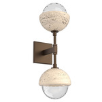 Cabochon Double Wall Sconce - Travertine / Flat Bronze / Clear