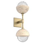 Cabochon Double Wall Sconce - Travertine / Gilded Brass / Clear