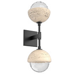 Cabochon Double Wall Sconce - Travertine / Matte Black / Clear