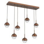 Cabochon Linear Multi Light Pendant - Burnished Bronze / Clear