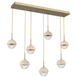 Cabochon Linear Multi Light Pendant - Travertine / Gilded Brass / Clear