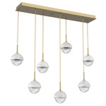 Cabochon Linear Multi Light Pendant - White Marble / Gilded Brass / Clear