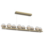 Cabochon Linear Chandelier - Travertine / Gilded Brass / Clear