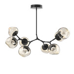 Luna Modern Branch Chandelier - Matte Black / Amber Floret