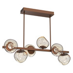 Luna Twisted Branch Linear Chandelier - Burnished Bronze / Amber Floret