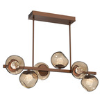 Luna Twisted Branch Linear Chandelier - Burnished Bronze / Bronze Floret