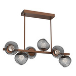 Luna Twisted Branch Linear Chandelier - Burnished Bronze / Smoke Floret