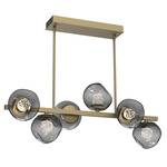 Luna Twisted Branch Linear Chandelier - Gilded Brass / Smoke Floret