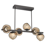 Luna Twisted Branch Linear Chandelier - Graphite / Bronze Floret