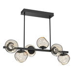 Luna Twisted Branch Linear Chandelier - Matte Black / Amber Floret