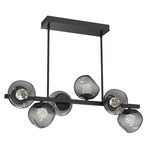 Luna Twisted Branch Linear Chandelier - Matte Black / Smoke Floret