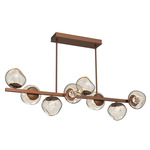 Luna Twisted Branch Linear Chandelier - Burnished Bronze / Amber Floret