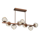 Luna Twisted Branch Linear Chandelier - Burnished Bronze / Amber Geo