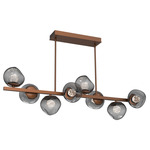 Luna Twisted Branch Linear Chandelier - Burnished Bronze / Smoke Floret