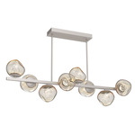 Luna Twisted Branch Linear Chandelier - Beige Silver / Amber Floret