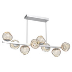 Luna Twisted Branch Linear Chandelier - Classic Silver / Amber Floret