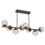 Luna Twisted Branch Linear Chandelier - Flat Bronze / Amber Geo